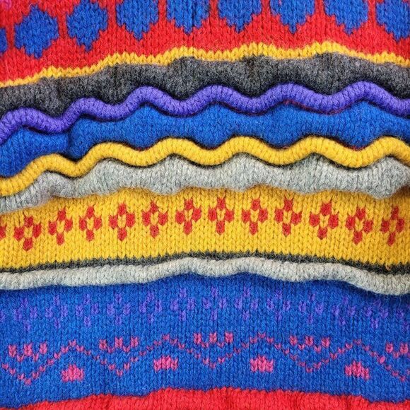 Vintage Wool Sweater Womens Large Striped Knitted By Hand Cosby Crescendo 90s - Picture 4 of 16